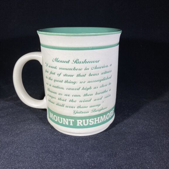Vintage Mount Rushmore Mug Gutzon Borglum Quote Gray Green Souvenir Cup - Picture 3 of 7